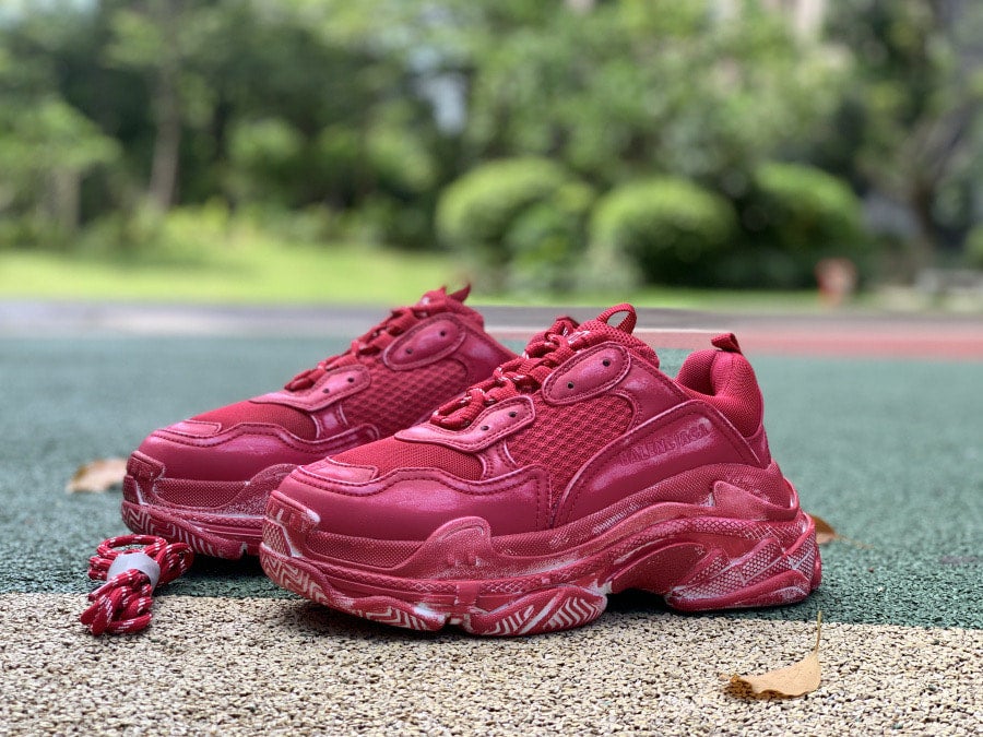 Balenciaga Triple S Dark Red Faded Factory Direct Sneakers